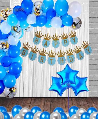 Prihit 41 Pcs Happy Birthday Crown Banner and HD Metallic Confetti Balloons