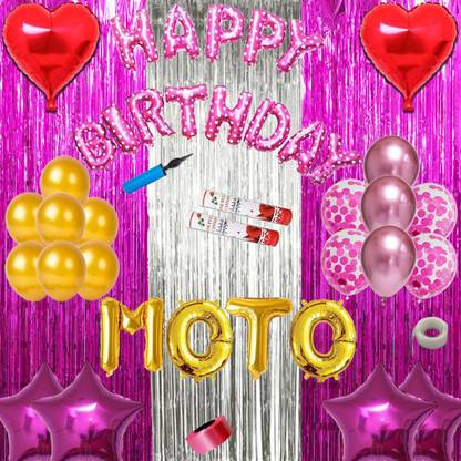 Shopperskart presents Happy Birthday MOTO Combo Kit Pack For Party Decorations (Pack Of 81) PINK