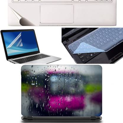 SDM 4in1 Combo of (blur bus portrait wiith water drops )Laptop Skin with Palmrest Skin, Laptop Screen Guard and Key Guard for All Laptop - Notebook Combo Set Combo Set