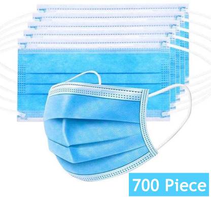 PRETVO Masks with Nose pin 3 Layer Pollution Face Dust Surgical Disposable Mask (700) - Blue Set of 700 Piece Combo Surgical Mask With Melt Blown Fabric Layer