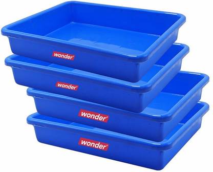 Wonder Plastic Prime Plastic Exel Small Ractangular Multipurpose Organising & Storage Tray Set, 4 pc Set, Blue Color, Made In India, KBS02413 Tray