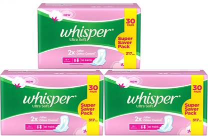 Whisper Ultra Soft XL Plus Sanitary Pads - 30+30+30 Count Sanitary Pad