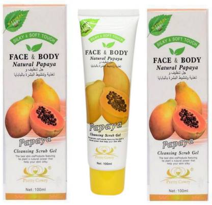 PRETTY COWRY Natural Papaya cleaning scrub Gel for Face & Body Scrub PACK 2 Scrub