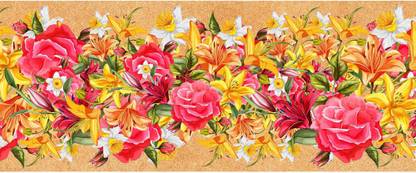 WALLDESIGN 609.6 cm Artistic Multi Flowers Painted Modern Wallpaper Border - 5.25 inch width by 20 ft length - Extra Large Self Adhesive Sticker
