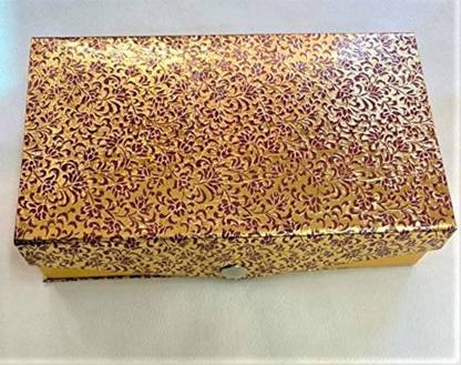 FebTech Golden 3D Pattern Golden Color Double Chudi Bangle Box 2 Pair Storage ring, coin, Bangles Vanity Box