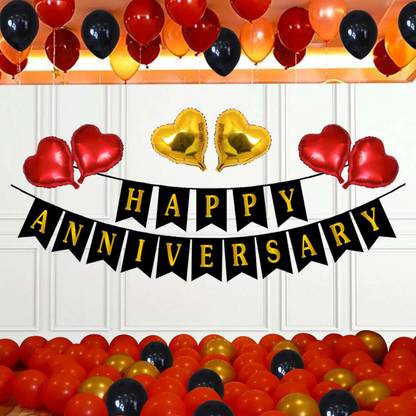 Prihit Happy Anniversary Decoration with Banner Balloons, Arch, Glue Dot 70Pcs Set