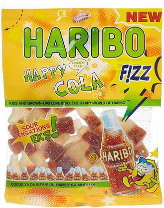 Haribo Happy Cola Lemon Fresh Fizz Sour Sensation Gummy 160g (Halal) Cola Candy Toys