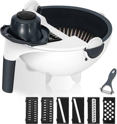 DigiAge 9-IN-1 Multi-Functional Vegetable Cutter Grater Slicer Fruits Colander With Rotate Draining Basket Collapsible Sieve