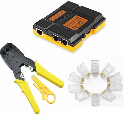 GITRU GTRJ45C3 Combo RJ45 Crimp Tool Kit, Cat5 Cat5e CAT6 Crimping Tool with 50Pcs RJ45 Cat5 Cat6 Connectors, Cable Tester, Network Wire Stripper Manual Crimper