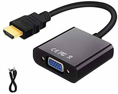StoreIN HDMI Cable 0.03 m HDMI to VGA with 1pc Audio Cable Gold-Plated HDMI to VGA Adapter Converter Cable (Male to Female) for Computer, Desktop, Laptop, PC, Monitor, Proj, HDTV, Raspberry Pi, Media P, Xbox - Black [NOT for VGA to HDMI AND SET-UP BOX USER]]