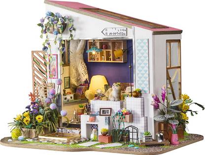 ROBOTIME DIY Miniature Wooden Dollhouse Furniture Kit Green House
