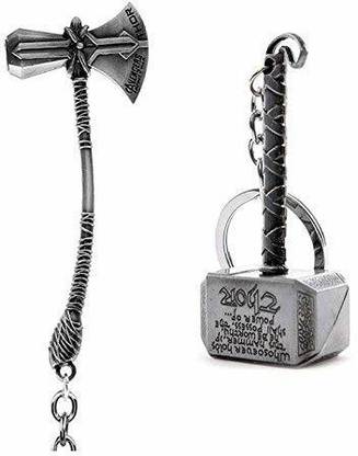 Electro Cloud Marvel Avengers Infinity War Thor Axe & Hammer Silver Metal(Pack of 2) Key Chain
