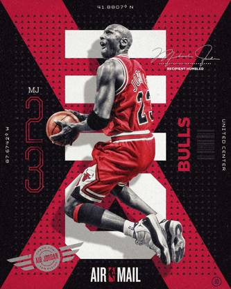 NBA Posters - Michael Jordan Poster - Basketball Poster ( 300GSM Premium Matte Finish Art Paper, 13x19 inches, UNFRAMED, SELF ADHESIVE, Multicolor) MADE IN INDIA Fine Art Print