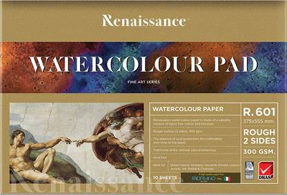 Renaissance Fabriano Water Colour Pad R-601 A2 Size (375 x 555 mm 300 GSM. (10 Sheets) Sketch Pad