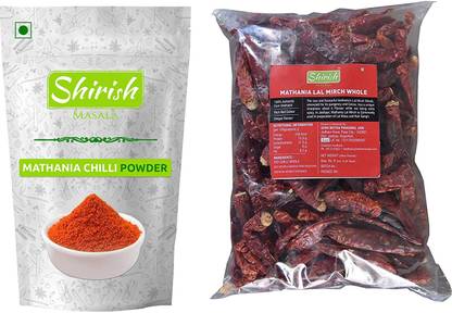 SHIRISH MASALA Mathania Lal Mirch(Red Chilli) Combo of Whole Mirch 200g+Mathania Chilli Powder 200g