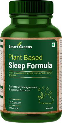 Smart Greens Plant Based Sleep Formula | Chamomile, Hops, Passion Flower & Tagar- 60 Capsules