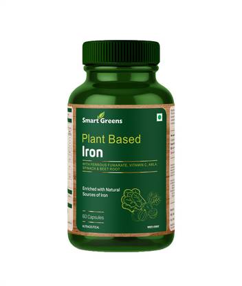 Smart Greens Plant Based Iron with Ferrous Fumarate,Vitamin C,Spinach & Beet Root-60 Capsules