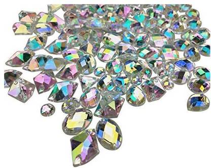 Cspring 200PCS Crystal Gems AB Acrylic Flatback Sew On Diamante Rhinestones with Mixed Shapes for DIY Crafts Handicrafts Clothes