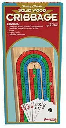 Pressman Family Classics Cribbage - Solid Wood Continuous 3 Track Board Party & Fun Board Game
