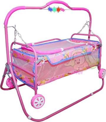 BACHAA JI TOY Baby jhula Swing for Sleeping Cradles palna for Babies New Born Baby Cradle Swing for Kids  Swing for New Born Baby 4 Wheel Bigger Size