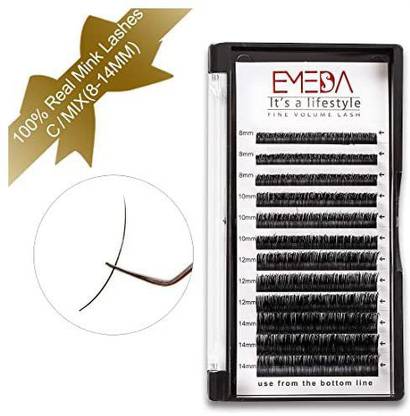 EMEDA Mink Eyelash Extensions 100% Real Mink Lash Extensions 3D Silk Natural Individual Lashes C Curl 8-14mm Mixed Tray 8mm 10