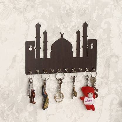 art valley MASJID/MOSQUE SHAPED 10 HOOKS Wood Key Holder