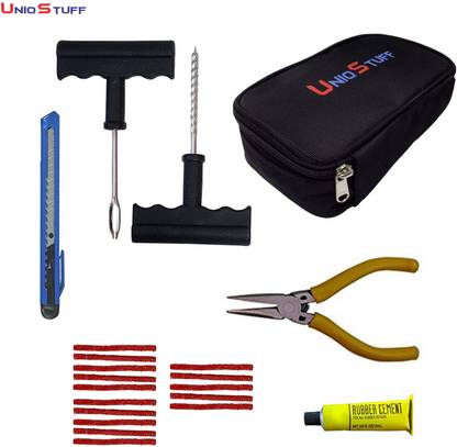 uniqstuff Vehicle Emergency Tubeless Tire Tyre Puncture Repair Tool Kit Bag Set of 6 for Car Motorcycle Bike & Vehicle with Puncture Repair Strip Tubeless Tyre Puncture Repair Kit