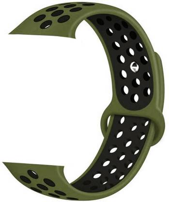 Big Wings Soft Silicone Dual Color Sport Strap Band for iWatch Series SE/6/5/4/3/2/1 (Size: 42/44 MM) (Green, Black) (Watch Not Included) Smart Watch Strap