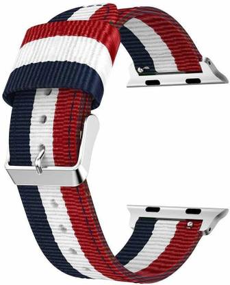 Frazil Woven Nylon 42mm/44mm Loop Band with Adjustable Closure Wrist Red and White and Blue Smart Watch Strap