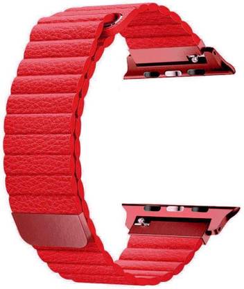 Frazil Adjustable Leather 42mm/44mm Band with Strong, Ultra Secure Magnetic Closure Red Smart Watch Strap
