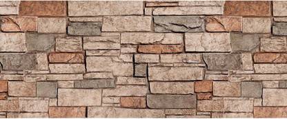 WALLDESIGN 609.6 cm Stone Brick Wall Pattern Wallpaper Border For Bathroom - 3 inch width by 20 ft length - Large Self Adhesive Sticker
