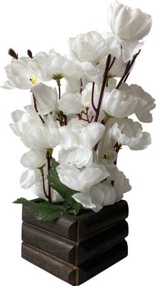 Ryme White Orchids Artificial Flower  with Pot