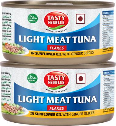 Tasty Nibbles Light Meat Tuna flakes In Sunfower Oil With Ginger Slices, 185gx2 Sea Foods