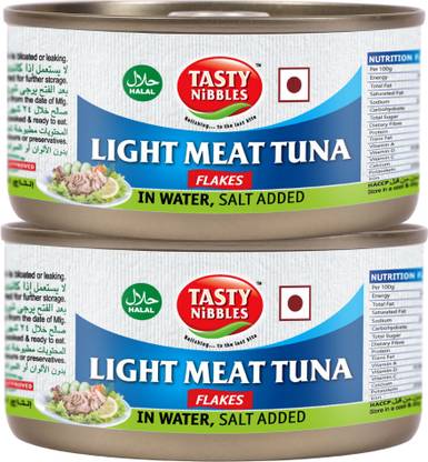 Tasty Nibbles Light Meat Tuna Flakes in Water, Salt Added, 185g x 2 Sea Foods