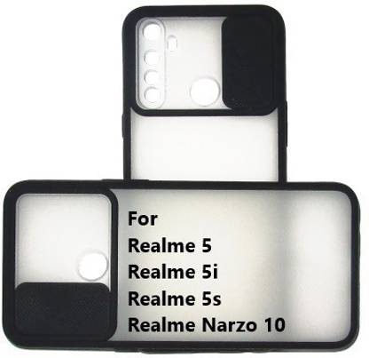 ISAAK Back Cover for Realme 5, Realme 5i, Realme 5s, Realme Narzo 10 Back Cover with Camera Slider (Black & Translucent)
