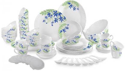 cello Pack of 78 Opalware Imperial Blue Primrose 78Pcs Dinner Set/Scratch Resistant/ Light Weight/ Smooth Surface Dinner Set