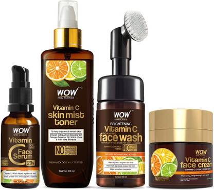 WOW SKIN SCIENCE Ultimate Vitamin C Skin Care Kit - consists Vitamin C Face Wash brush, Mist Toner, Face Serum, Face Cream - 380mL