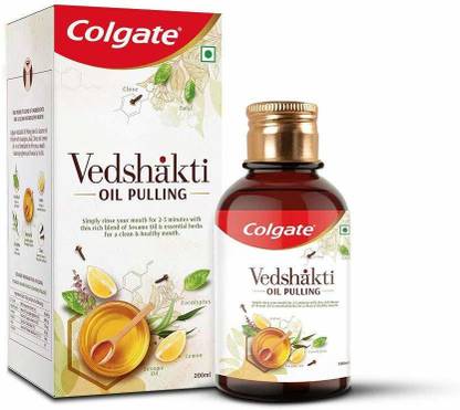 Colgate VEDSHAKTI OIL PULLING , A BLEND OF SESAME OIL AND HERBS (WITH MEASURING SPOON INSIDE ) (200 ml) - SESAME OIL & HERBS