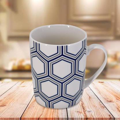 Kookee Ceramic Coffee, Hxagon Shape, Blue - 325ml (R4970) (Set of 6) Ceramic Coffee Mug