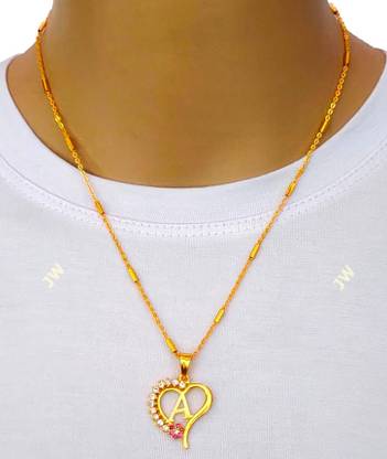 Vraj india A letter locket pendants Alphabet Name Gold Plated Alloy New Model Design With 20 inch chain for girls Gold-plated अलॉय