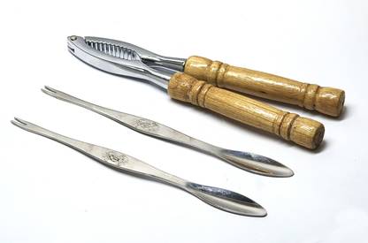 S.B.ANJALI Wooden Handle Crabcutter 3pcs Set Stainless Steel Cracker
