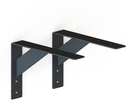 JVM INDUSTRIES Heavy Duty L Shaped Wall Shelf Angle Brackets, Black Wall Shelves Metal Brackets, Wall Mounted Shelf Supports - Powder Coated Steel Angle Bracket for Wall Shelf - Set of 2 (6" x 4" x 1") 15 CM x 10 CM Shelf Bracket