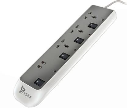 Syska Surge Protection 2 USB Ports Universal 3  Socket Extension Boards