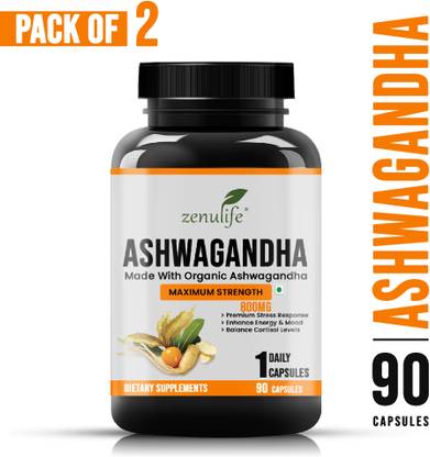 zenulife 100% Pure Ashwagandha Extract Capsules Veg 800mg - 90 Capsules Pack of 2