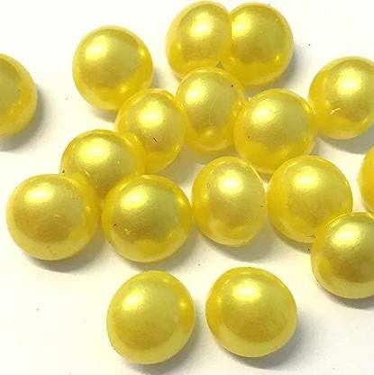 Bhavya Enterprises Yellow Pearl Buttons, 12 mm Round Buttons, Wedding Buttons, Resin Button, Imitation Pearl, Dome, Craft Buttons, Pearlescent Button Plastic Buttons