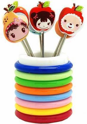 ShopStore 8 Cartoon Shape Fork Set with Ring Type Stand Stainless Steel Fruit Fork