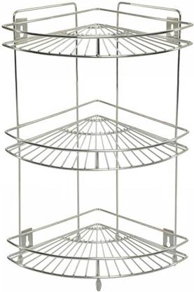 RAWZZ Containers Kitchen Rack Steel kitchen corner shelf multipurpose corner rack stainless steel (PACK OF 1)