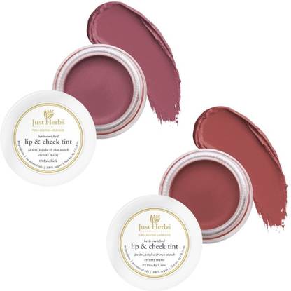 Just Herbs Lip and Cheek Tint ( pack of 2) : Subtle Day-Wear Must Haves - Peachy Coral and Pale Pink Lip Stain