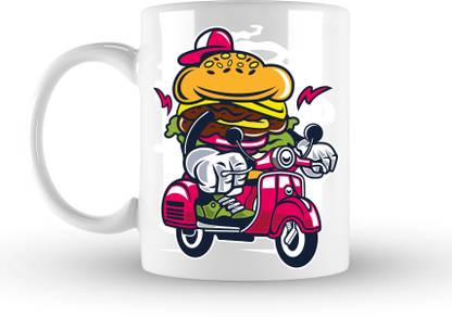 MUGBOX Premium Quality Burger Scooter Printed Kids Ceramic Coffee Mug