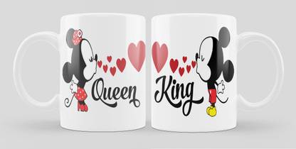 iMPACTGift King & Queen Printed Couple Coffee Tea Cup for Husband, Wife On Marriage, Anniversary, Birthday Valentine Gifts Ceramic Coffee Mug